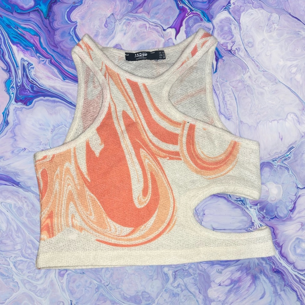 Jaded London cut out orange and cream swirl crop top